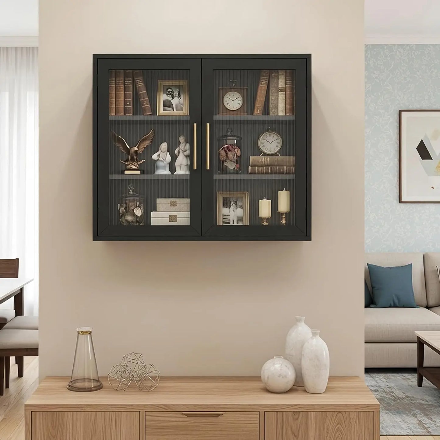Floating Wall Cabinets with Acrylic Glass Doors, Bathroom Wall Cabinet with Adjustable Shelf, Glass Display Cabinet, Customized