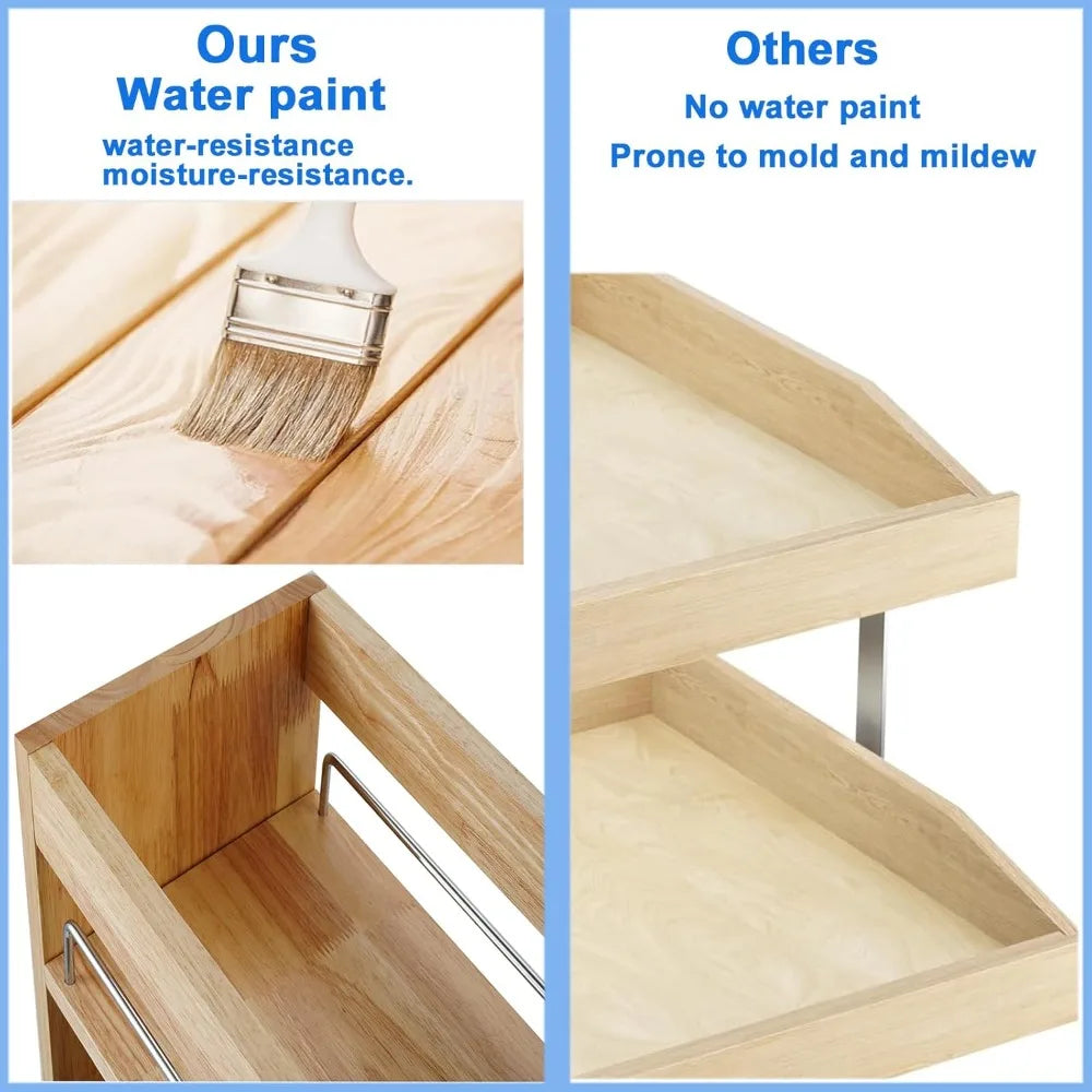Pull Out Spice Rack Organizer for Cabinet, 5"W x 21.9"D x 25.2"H, Multi-Use Wood Slide Out Shelf Kitchen Storage