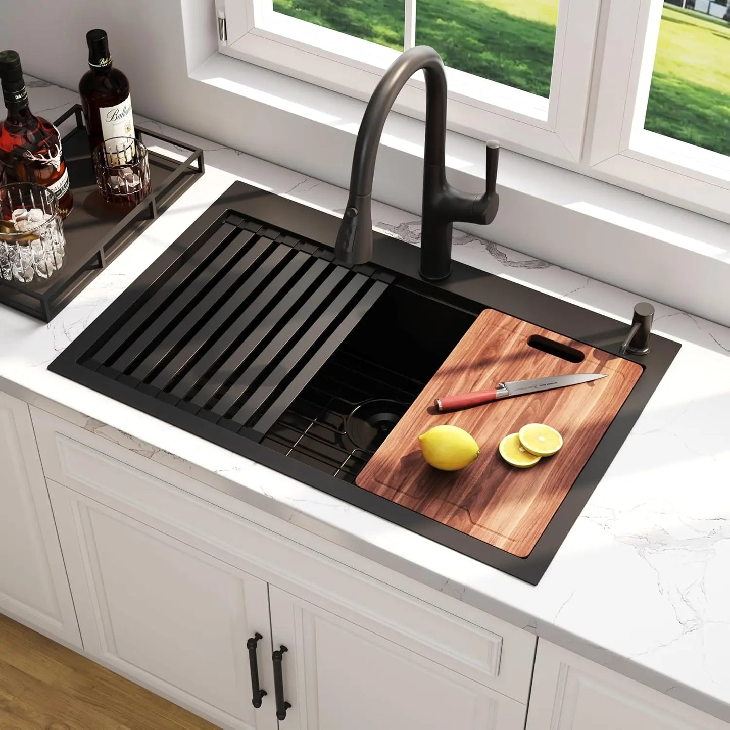 33" Drop-in Workstation Kitchen Sink 16 Gauge 304 Stainless Steel Topmount Single Bowl 33x22x9, Custom