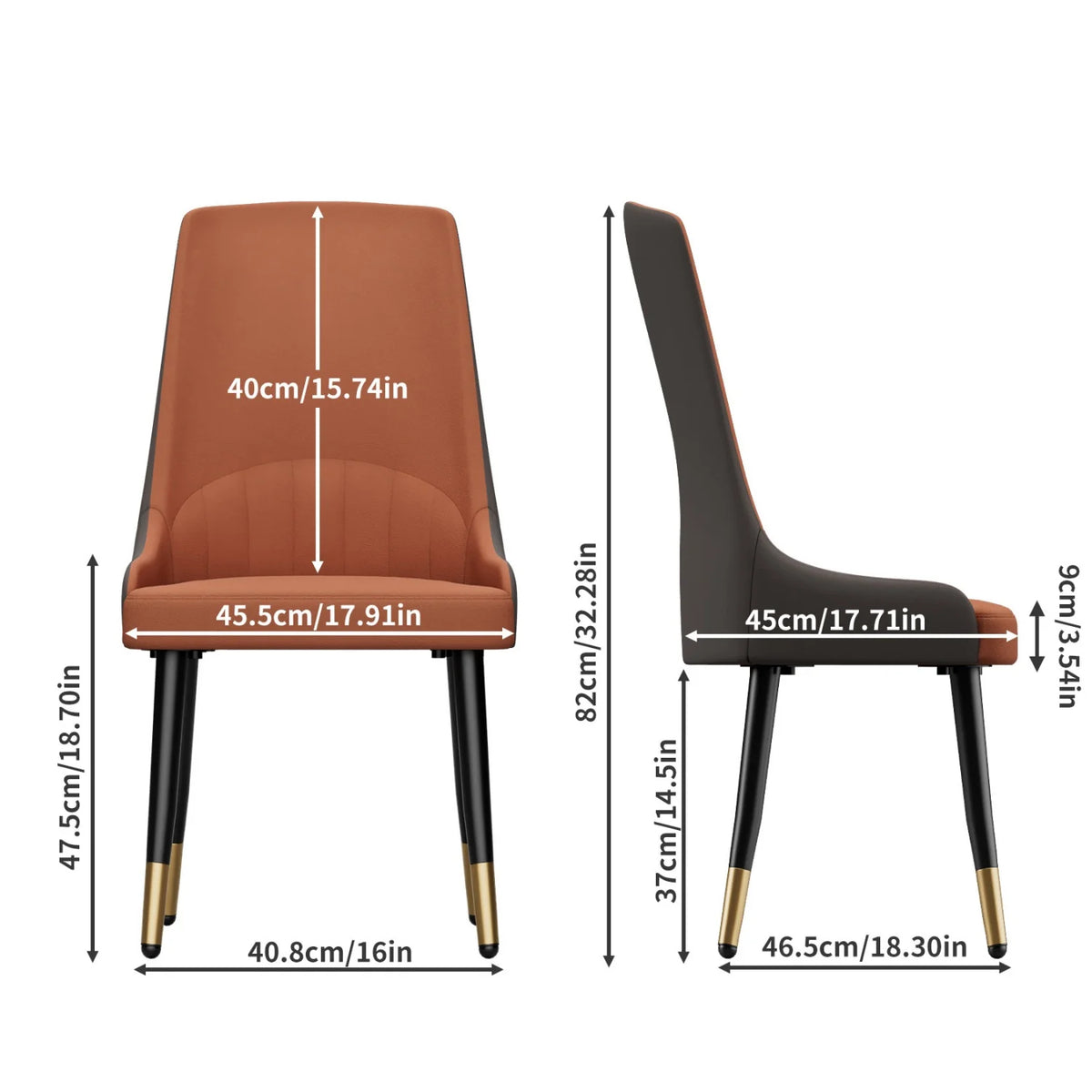 Modern Dining Chairs Set of 2 Kitchen Chairs Upholstered Cushion Seat Metal Legs for Dining Room Restaurant Island