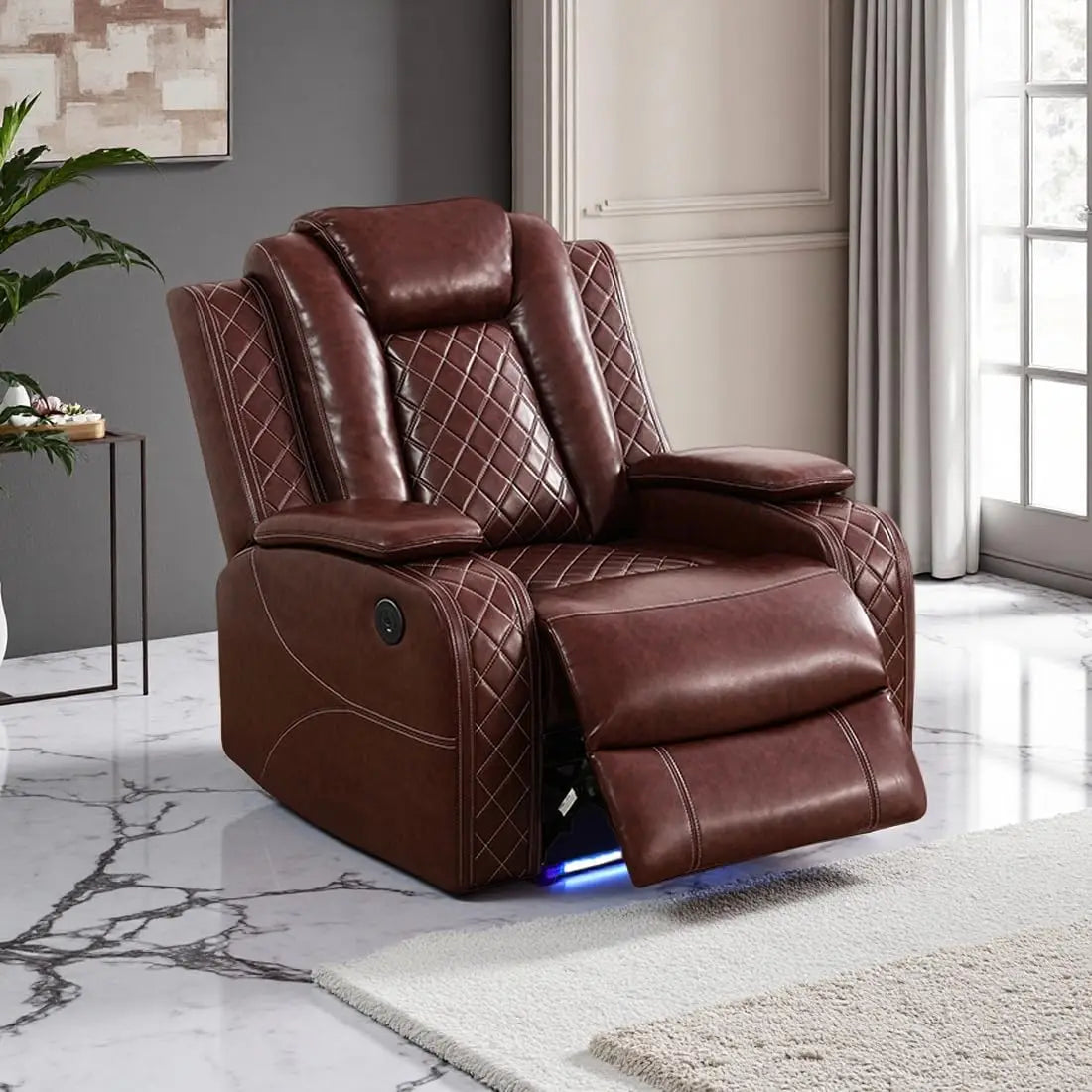 Leather Power Recliner Chair with LED, Luxury Reclining Chair Sofa, Living Room Furniture Sets, Premium Breathing, Customized