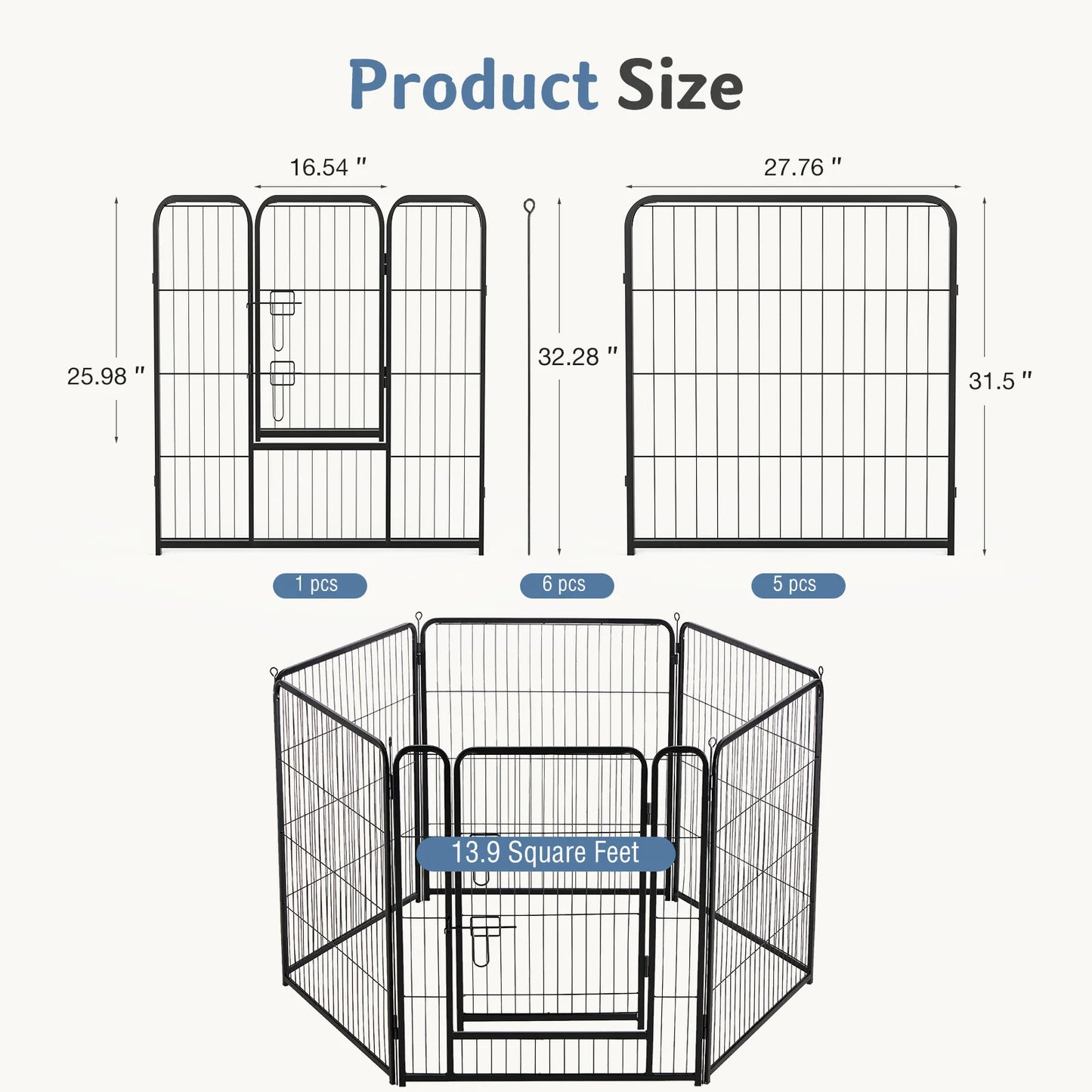 JHK 6 Panels Metal Dog Playpen Pet Fence 24 Inch to 40 Inch Foldable Large Dog Puppy Exercise for Yard Gate Camping Outdoor