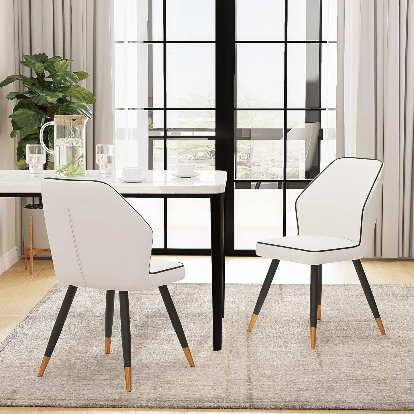 White Faux Leather Dining Chairs Set of 2, Modern Upholstered Accent Kitchen Dining Room Chairs Armless Side Chairs, Customized