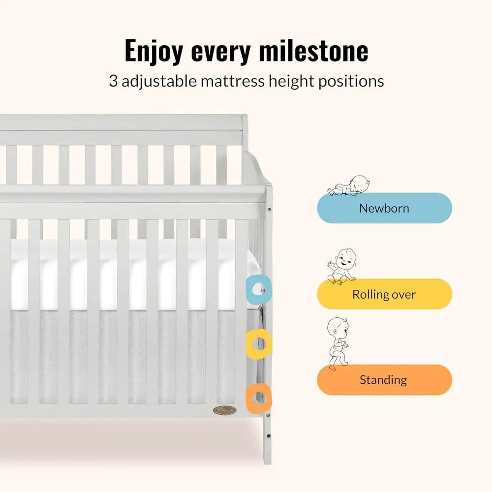4-in-1 Convertible Crib with 4 Mattress Height Options, Greenguard Gold Certified, Non-Toxic Finish, Solid Pinewood Construction