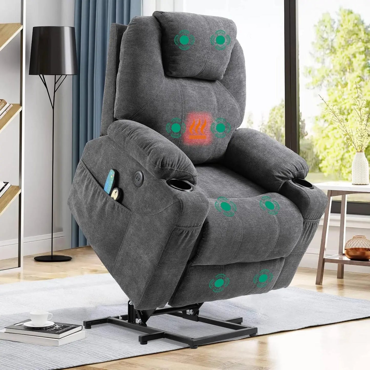 Power Lift Chair Electric Recliner for Elderly Heated Vibration Massage Fabric Recliner Chair with 2 Remote, Customized
