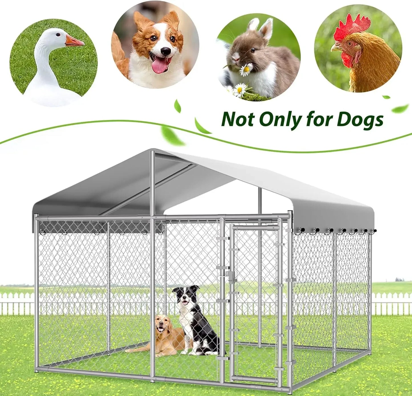 Extra Large Outdoor Dog Kennel, 10x10x6.56ft Anti-Rust Dog Kennel Outside with Roof, Galvanized Chain Link Dog Runs for Outside