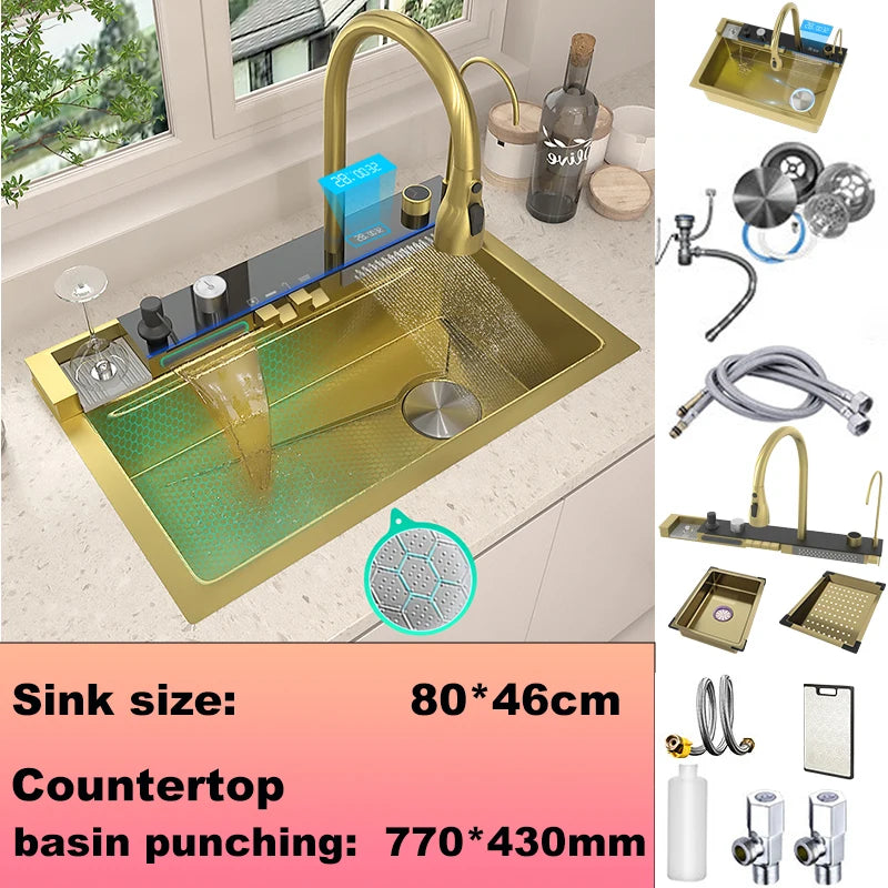 New Modern Stainless Steel Kitchen Sink Multifunctional Sinks Digital Display Large Single Slot Wash Dish Bowl Various Styles