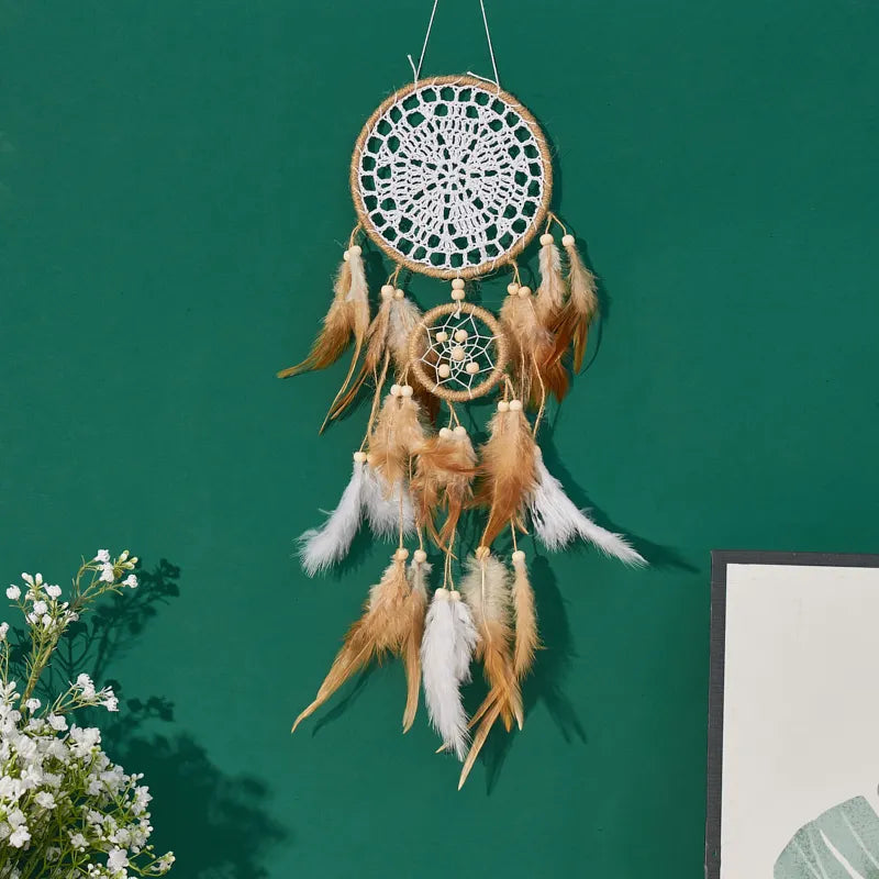 5-piece large Dream Catcher, handcrafted Moon Dream Chaser, Bohemian wall decoration Moon and Sun Sweet Dream Bedside decoration