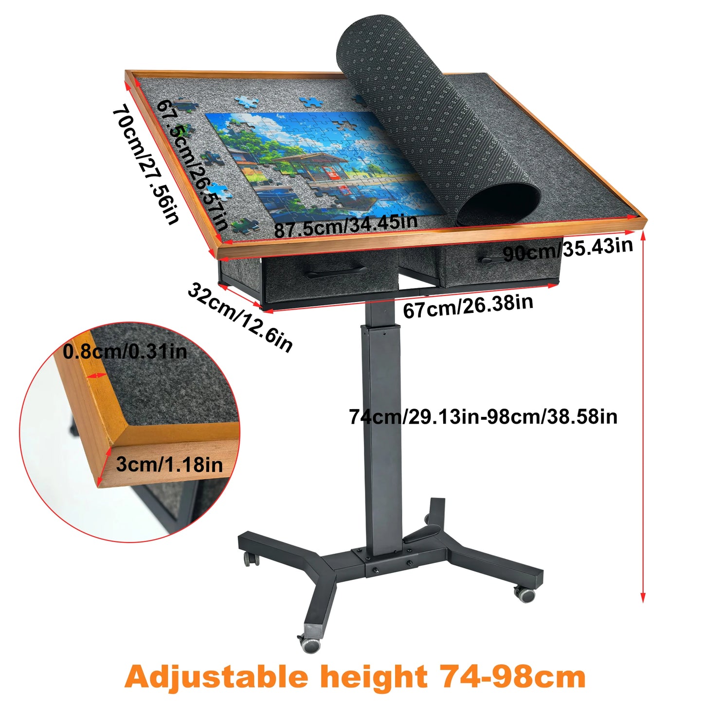 1500 Pieces Jigsaw Puzzle Table with Wheels and Drawers, Adjustable Height & Tilt Angle for Adults Indoor Game Ideal Gift