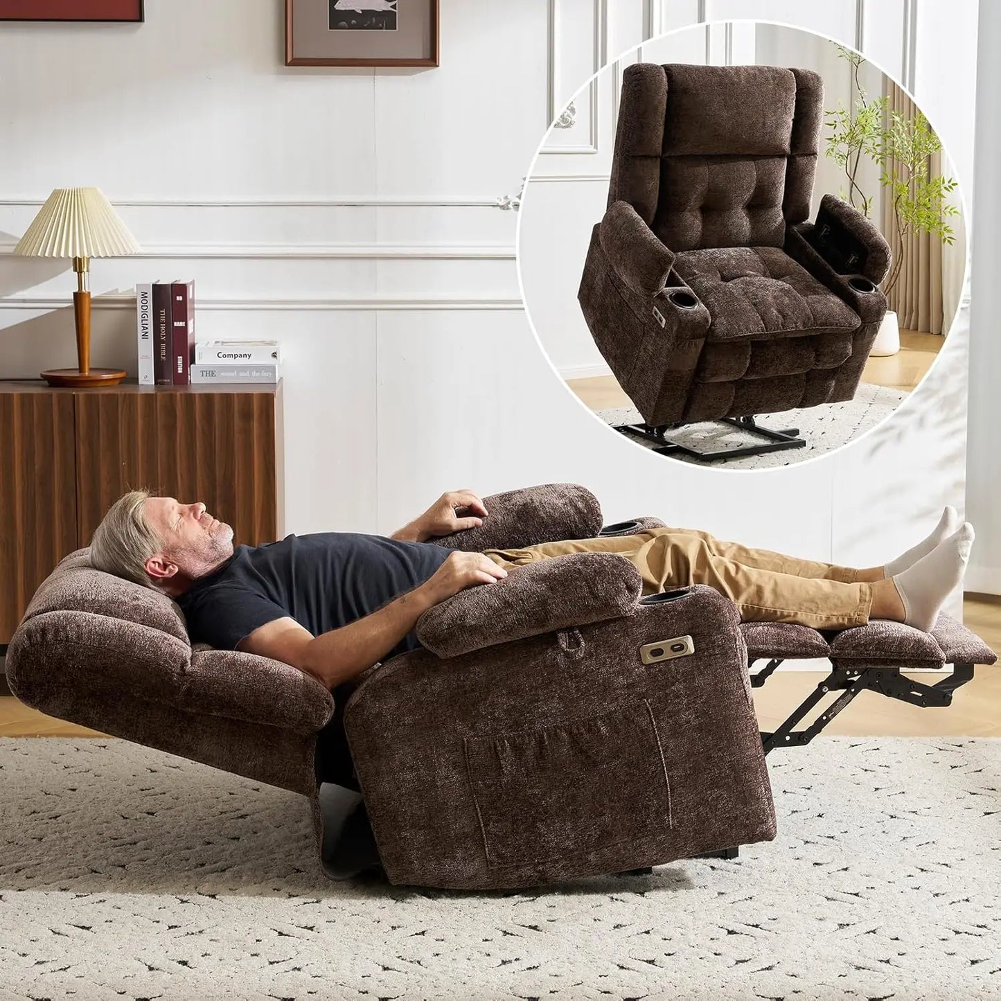 Power Lift Recliner Chair for Elderly with Massage and Heat, Dual Motor Electric Lift Chair with Arm Storage, Lay, Customized