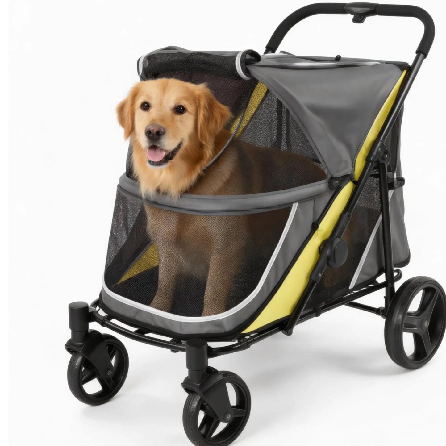 Dog Stroller for Large and Medium Dogs, Easy-Fold Dual Entry Pet Wagon with One-Foot Brake, All-Terrain Cart with Air Mesh