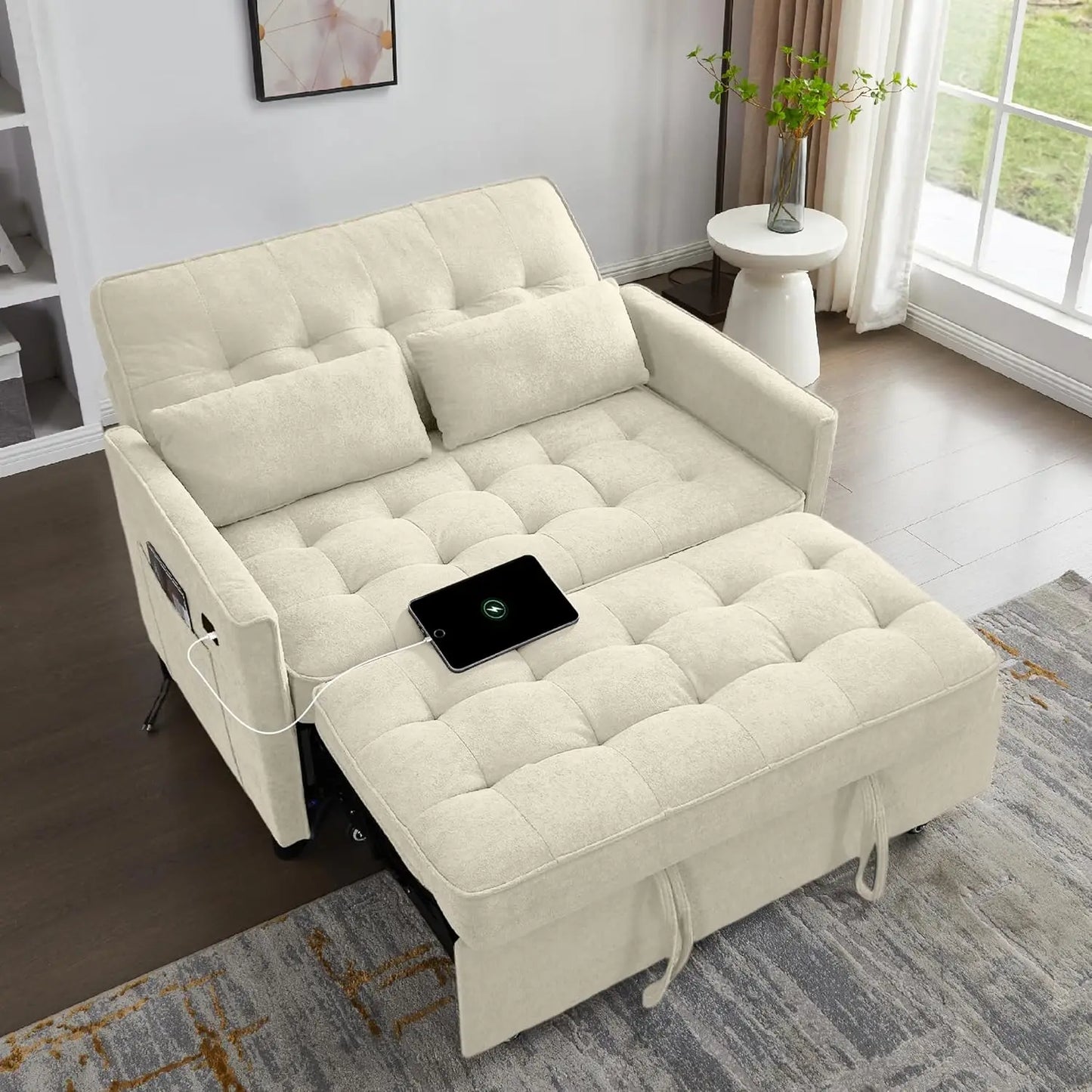 Convertible 3 in 1 Pull Out Sofa Bed Loveseat Sleeper Couch with Side Pocket Adjustable Living Room Furniture, Customized