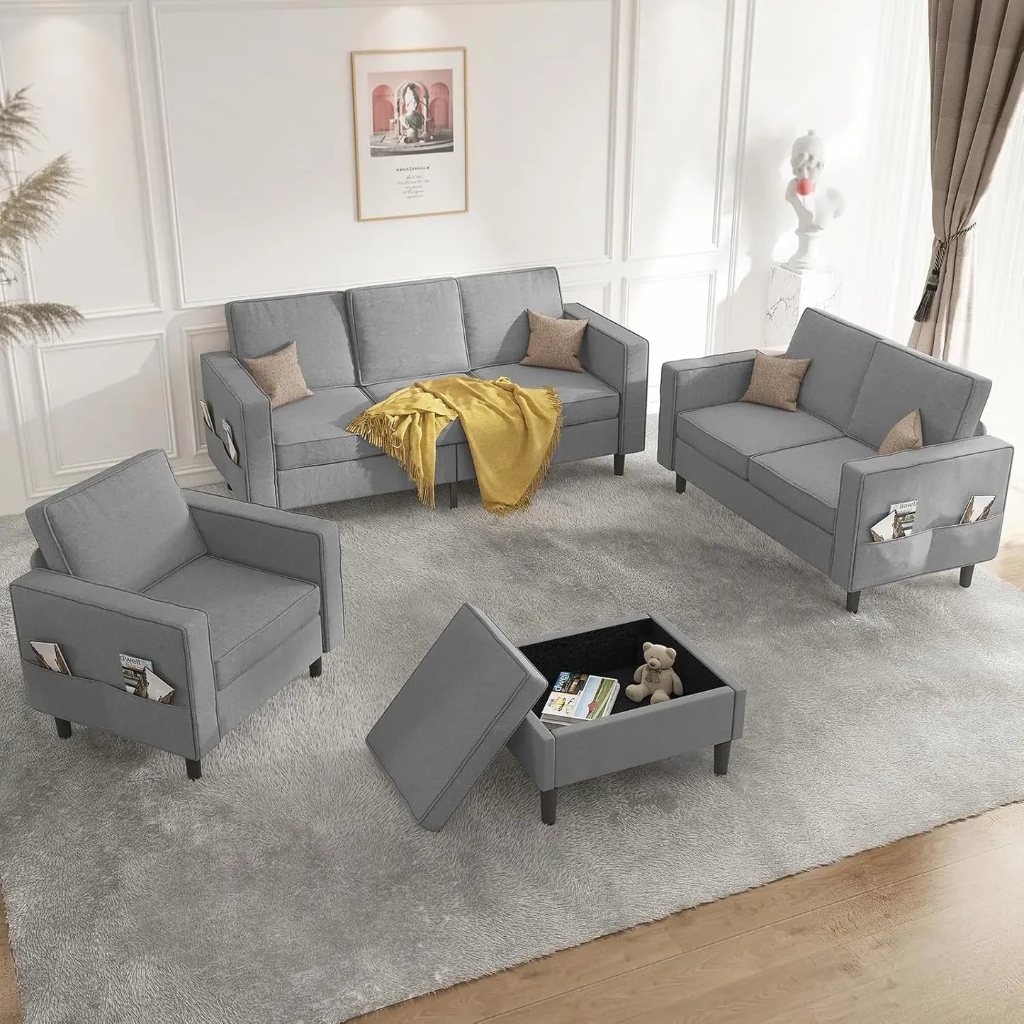 Sectional L Shaped Sofa Couches Set Living Room Furniture Sets,78" Width 3-Seater Small Couch (3+2+1+Ottoman Sofa Set)