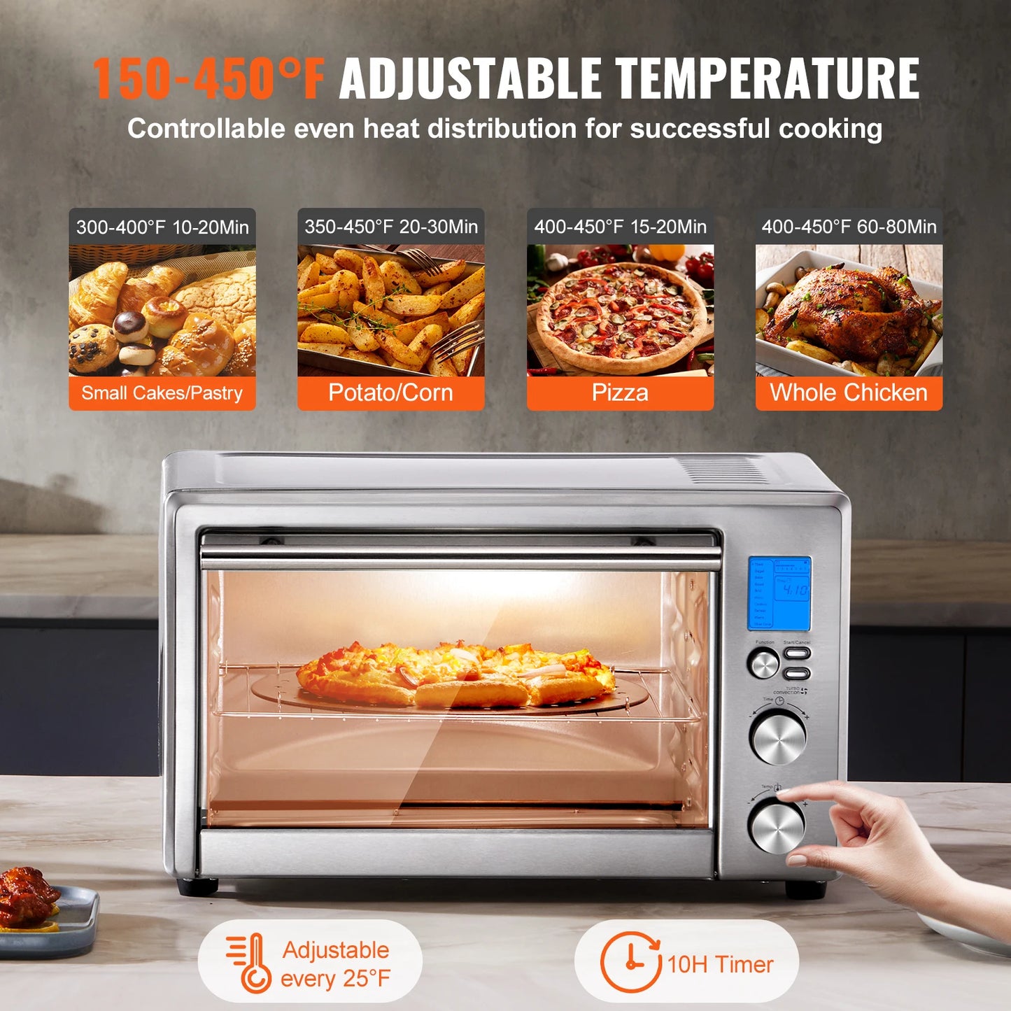 SucceBuy 10-IN-1 Convection Oven 28L Multifunctional Conventional Oven Countertop 4-Tier Toaster with Front Glass Door for Home