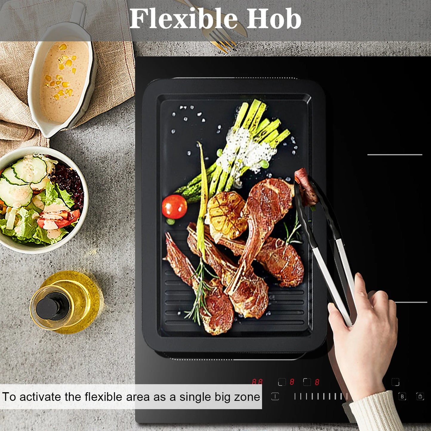 Karinear Built-in 4-Burner Induction Cooktop, electric Induction Hob with Flexzone, Slider Control, Timer, Boost Function, 7200W