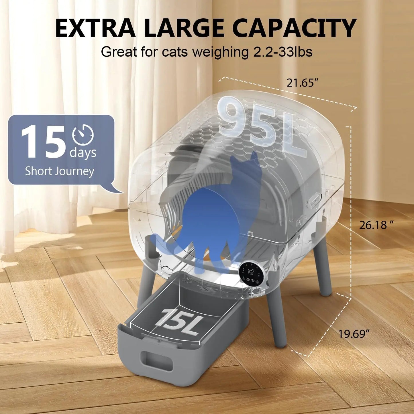 Fumoi Smart Self Cleaning Cat Litter Box, Large Capacity Automatic Cat Litter Box with App Control & Safety Protection for Multi