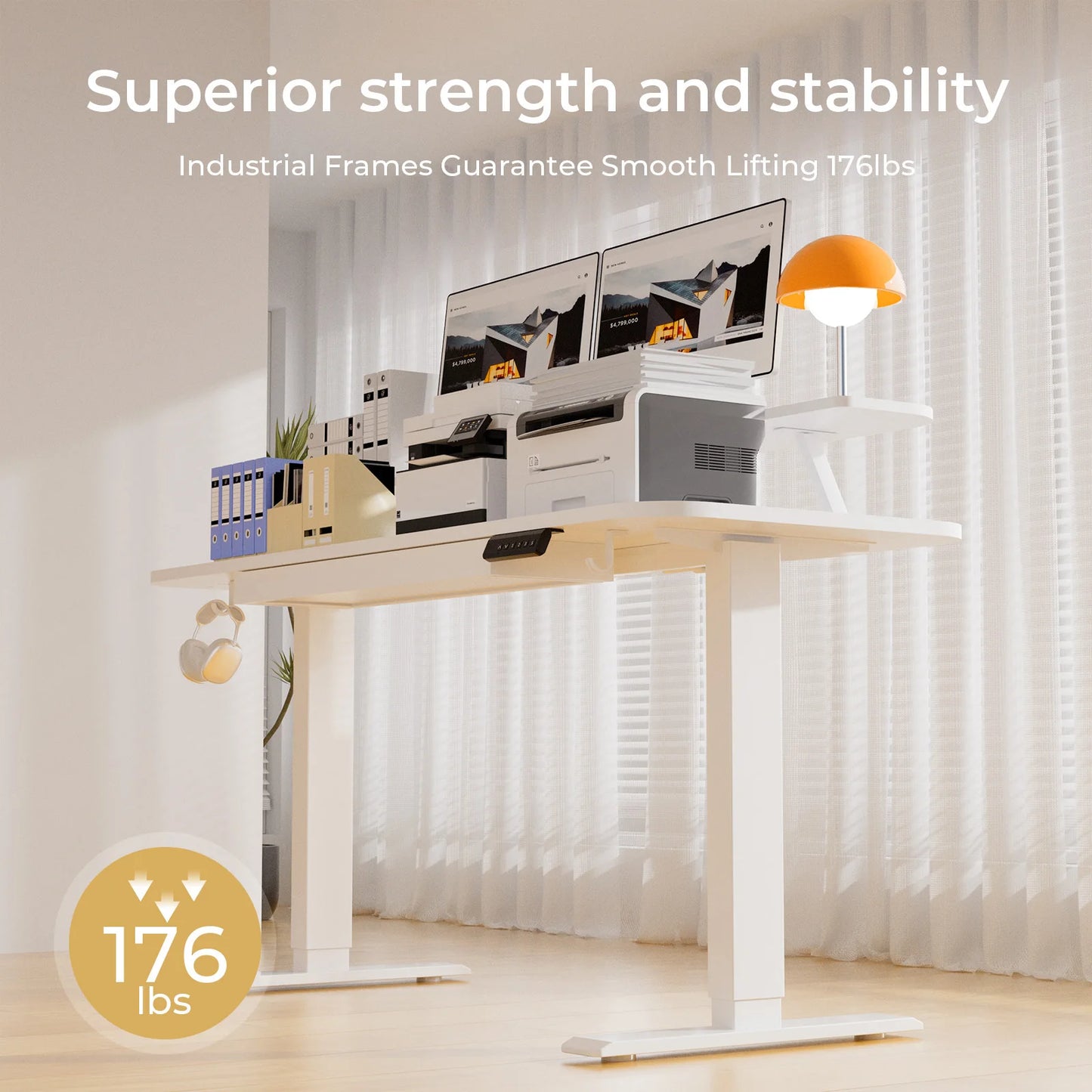 Electric Standing Desk with Drawers, Sit Stand up Desk, Height Adjustable Ergonomic Home Office Computer Desk