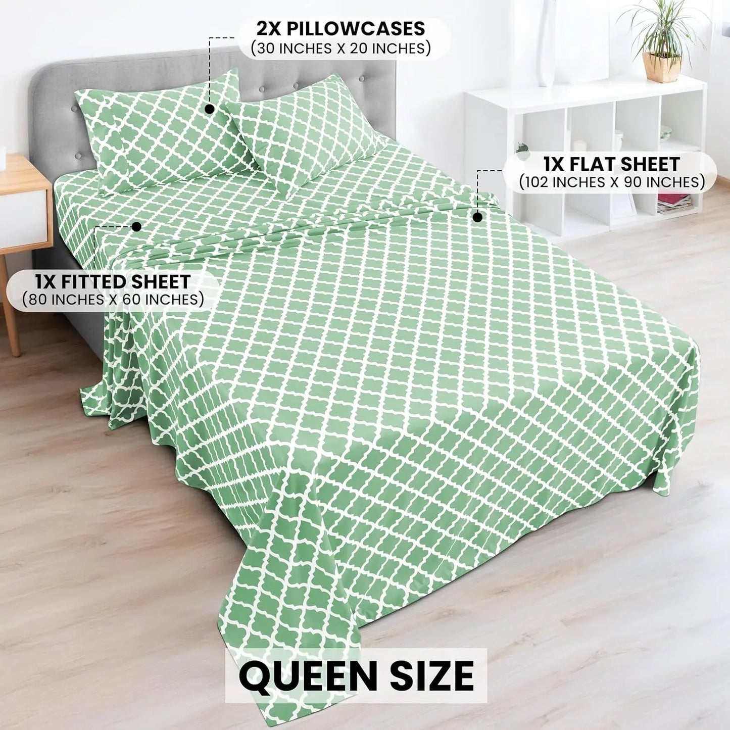 Lux Décor 4Pc Quatrefoil Sheet Set – Soft Microfiber, Wrinkle-Free, Luxurious Printed Bed Sheets