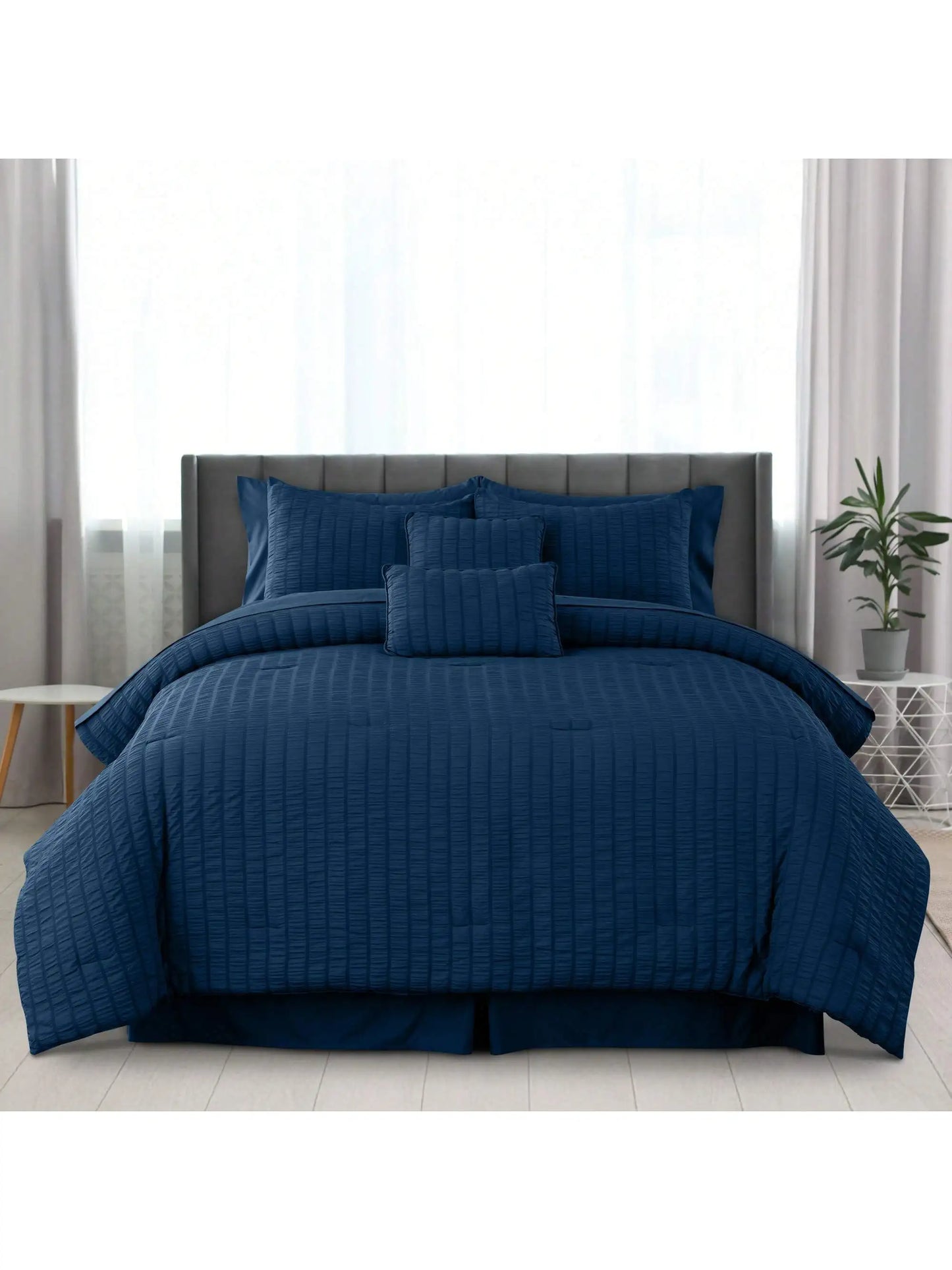 Lux Decor 10 Piece Comforter Set, Seersucker Bed in a Bag King Bedding Set - Down Alternative Comforter Set with Sheets