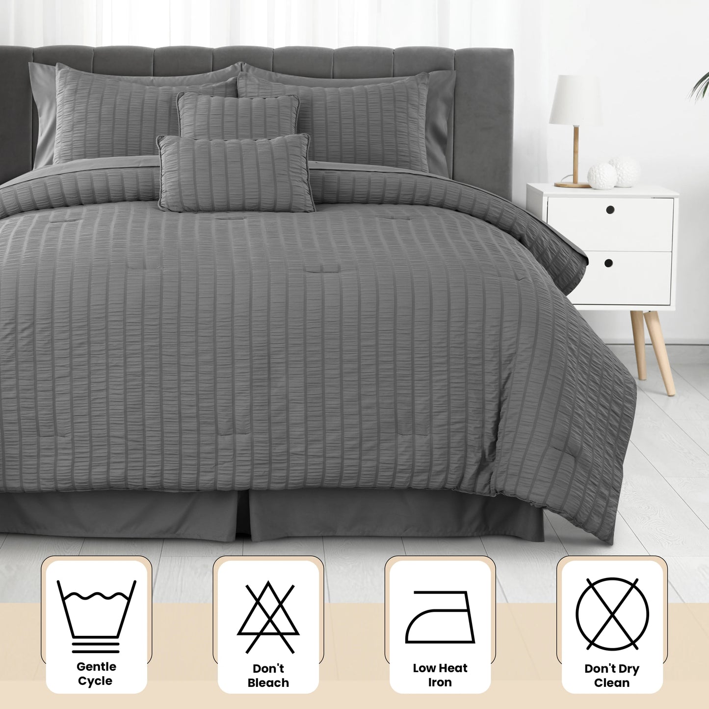 Lux Decor 10 Piece Comforter Set, Seersucker Bed in a Bag King Bedding Set - Down Alternative Comforter Set with Sheets