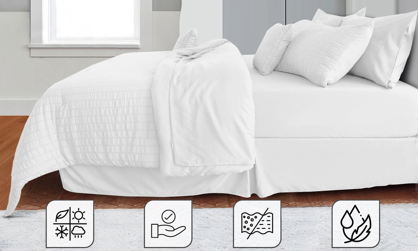 Lux Decor 10 Piece Comforter Set, Seersucker Bed in a Bag King Bedding Set - Down Alternative Comforter Set with Sheets