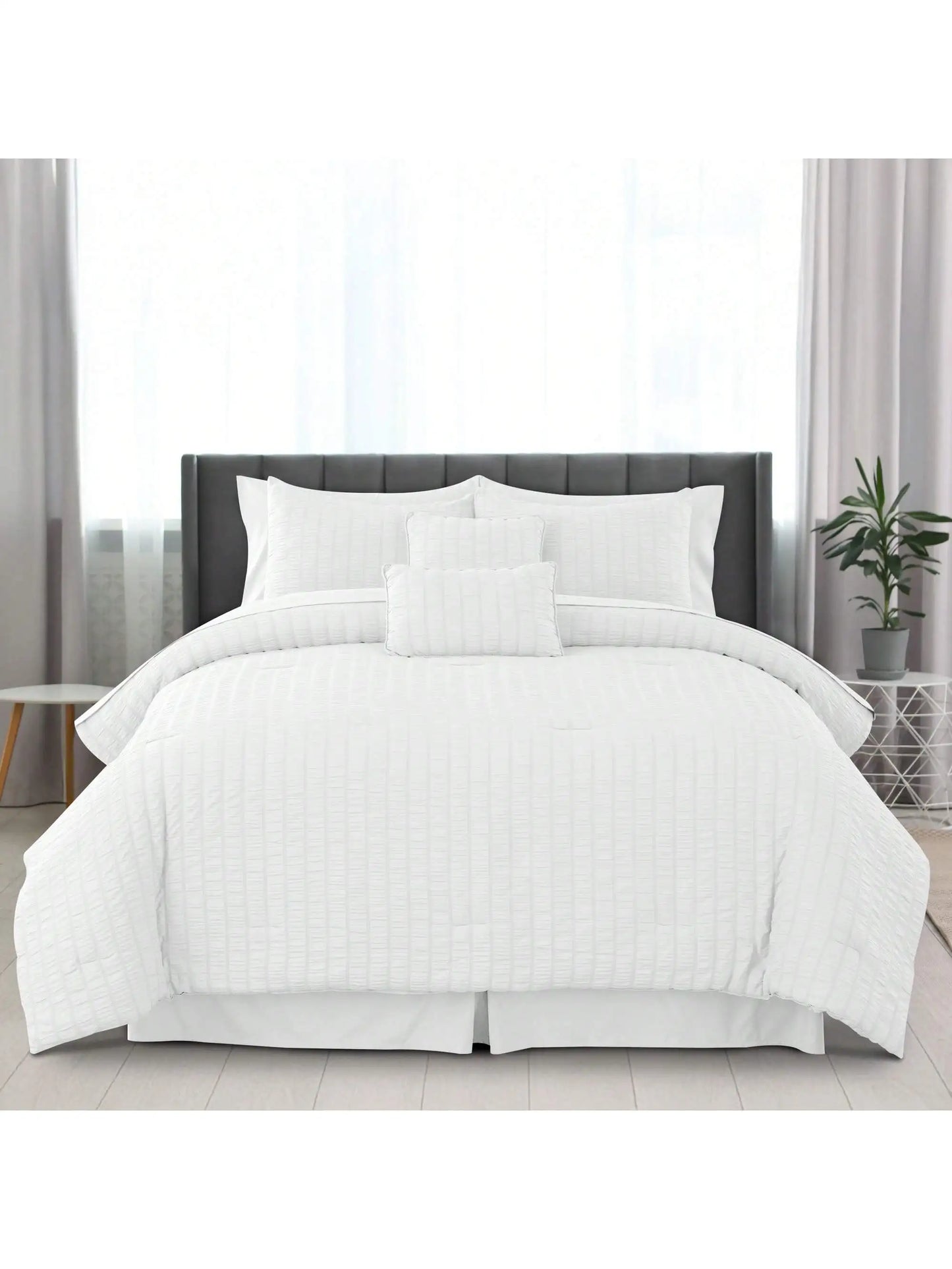 Lux Decor 10 Piece Comforter Set, Seersucker Bed in a Bag King Bedding Set - Down Alternative Comforter Set with Sheets