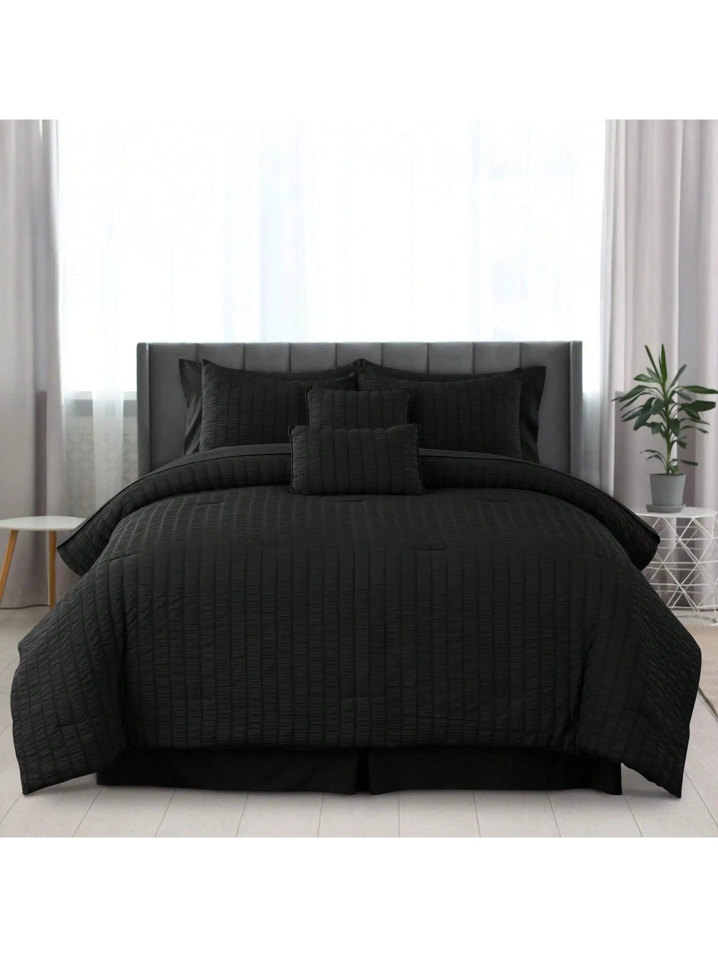 Lux Decor 10 Piece Comforter Set, Seersucker Bed in a Bag King Bedding Set - Down Alternative Comforter Set with Sheets