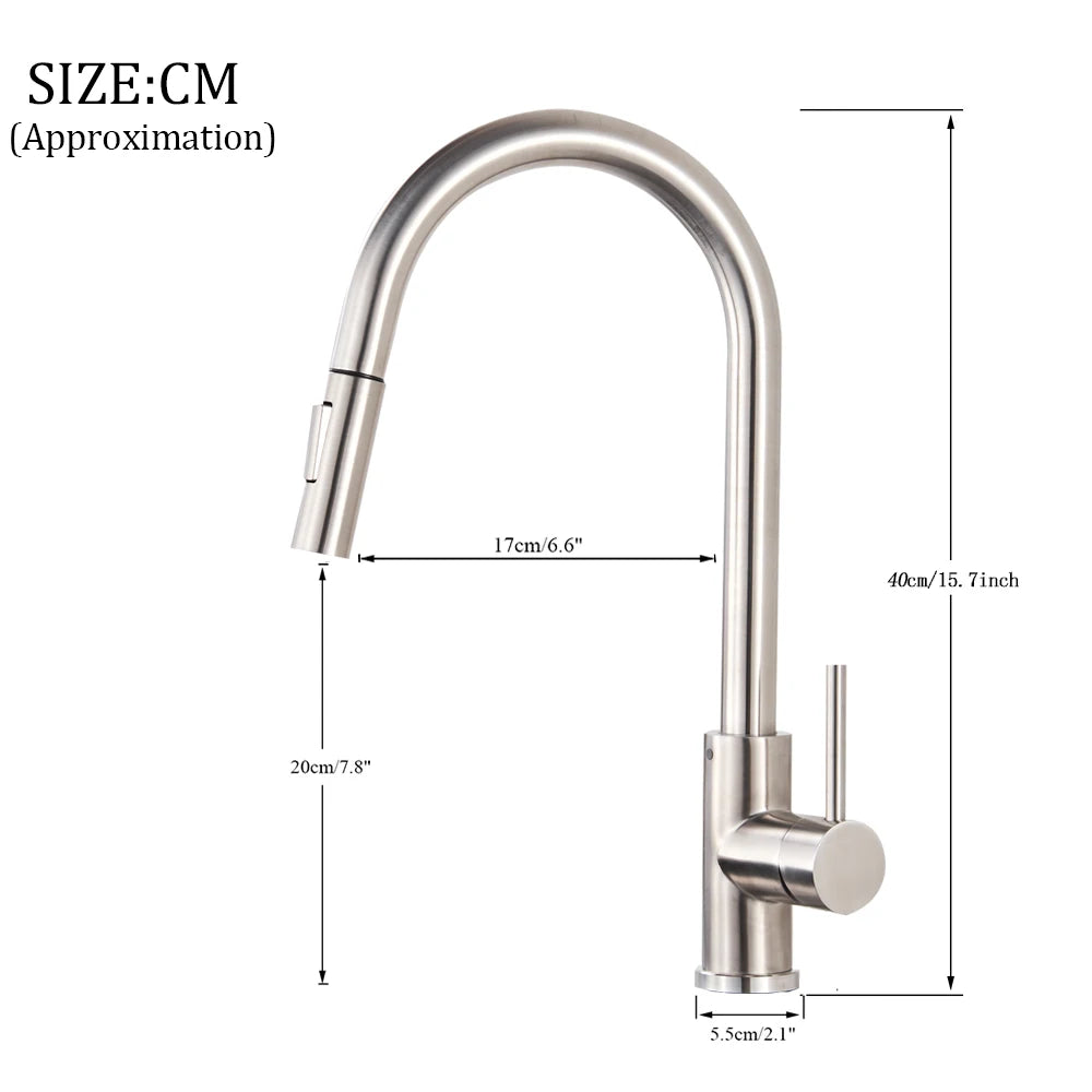 Brushed Smart Touch On Kitchen Faucet Sensor 360 Rotation Pull Out Single Handle Mixer Tap Two Water Modes Sink Crane Hot Cold