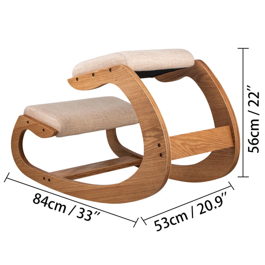 SucceBuy Ergonomic Kneeling Chair Stool W/ Thick Cushion Home Office Chair Improving Body Posture Rocking Wood Computer Chair