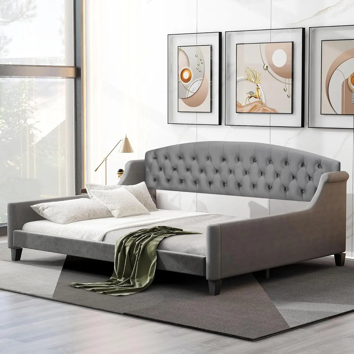 Full Size Daybed, Modern Luxury Tufted Button Upholstered Full Sofa Bed for Bedroom Living Room, Beige, Customized