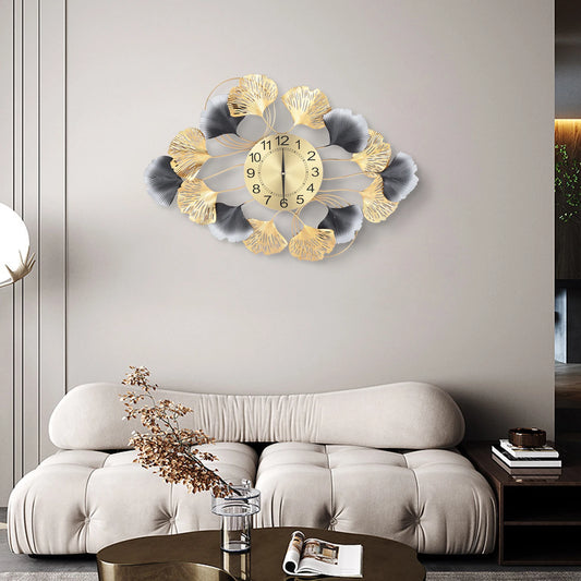 Large Iron Wall Clock,Wall Mount Silent Giant Gold Wall Clock Battery Operated 75*52cm for Living Room Decor