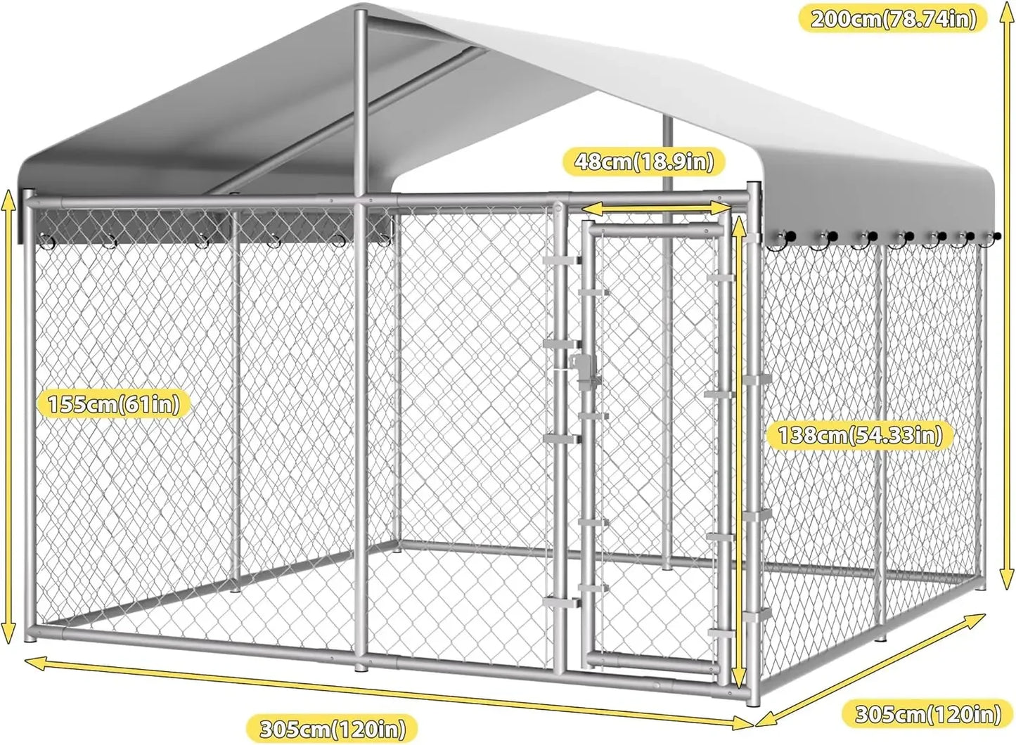 Extra Large Outdoor Dog Kennel, 10x10x6.56ft Anti-Rust Dog Kennel Outside with Roof, Galvanized Chain Link Dog Runs for Outside