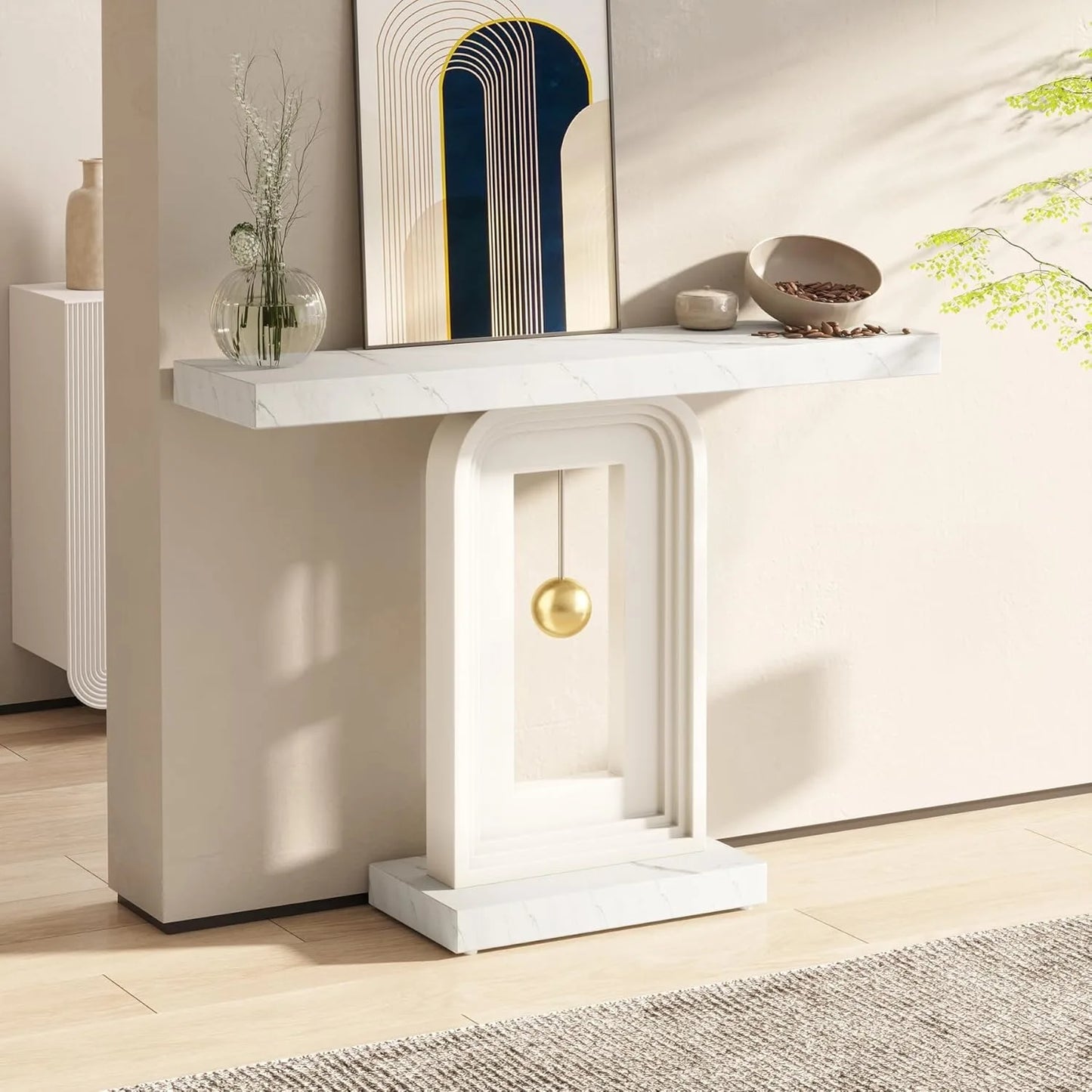 LITTLE TREE Modern Console Table, 40 Inches Faux Marble Sofa Table, Contemporary Entryway Table for Living Room Hallway Entrance