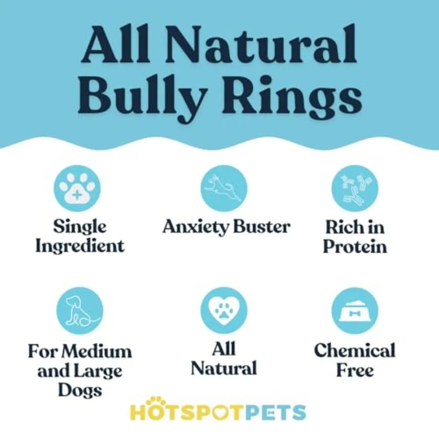 Bully Stick Rings for Dogs - 20 Pack 4 Premium All Natural Long Twisted Beef Pizzle Dog Chew Treats Low Odor Grain Free Fully D