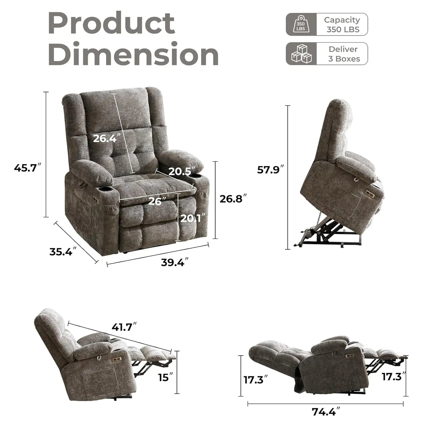 Power Lift Recliner Chair for Elderly with Massage and Heat, Dual Motor Electric Lift Chair with Arm Storage, Lay, Customized
