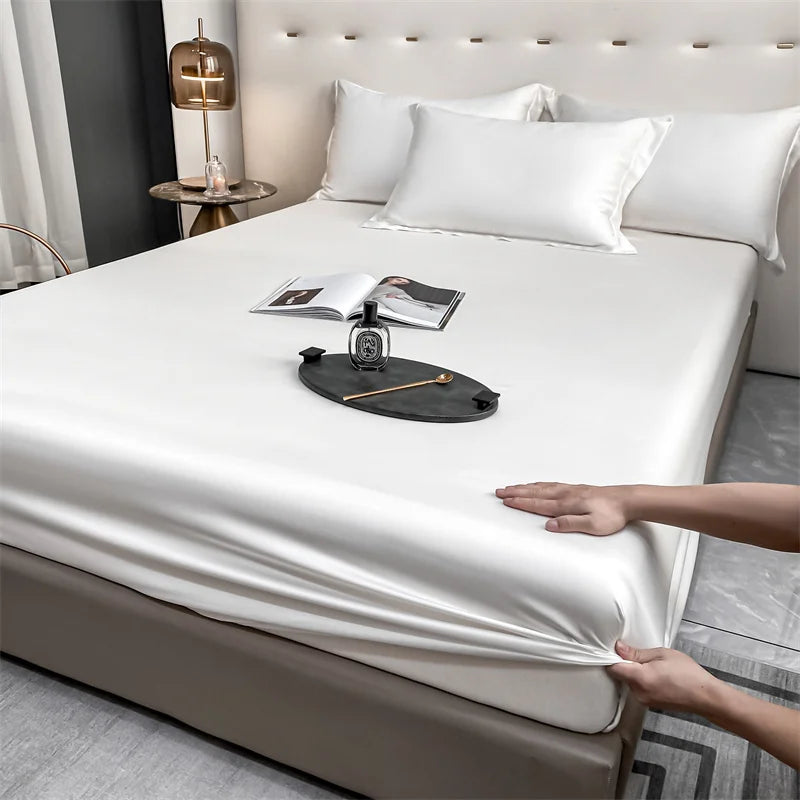 Natural Mulberry Silk Fitted Sheet  Mattress Cover Queen King Size Customized Size Luxury High-End Silk Bedding Sheets