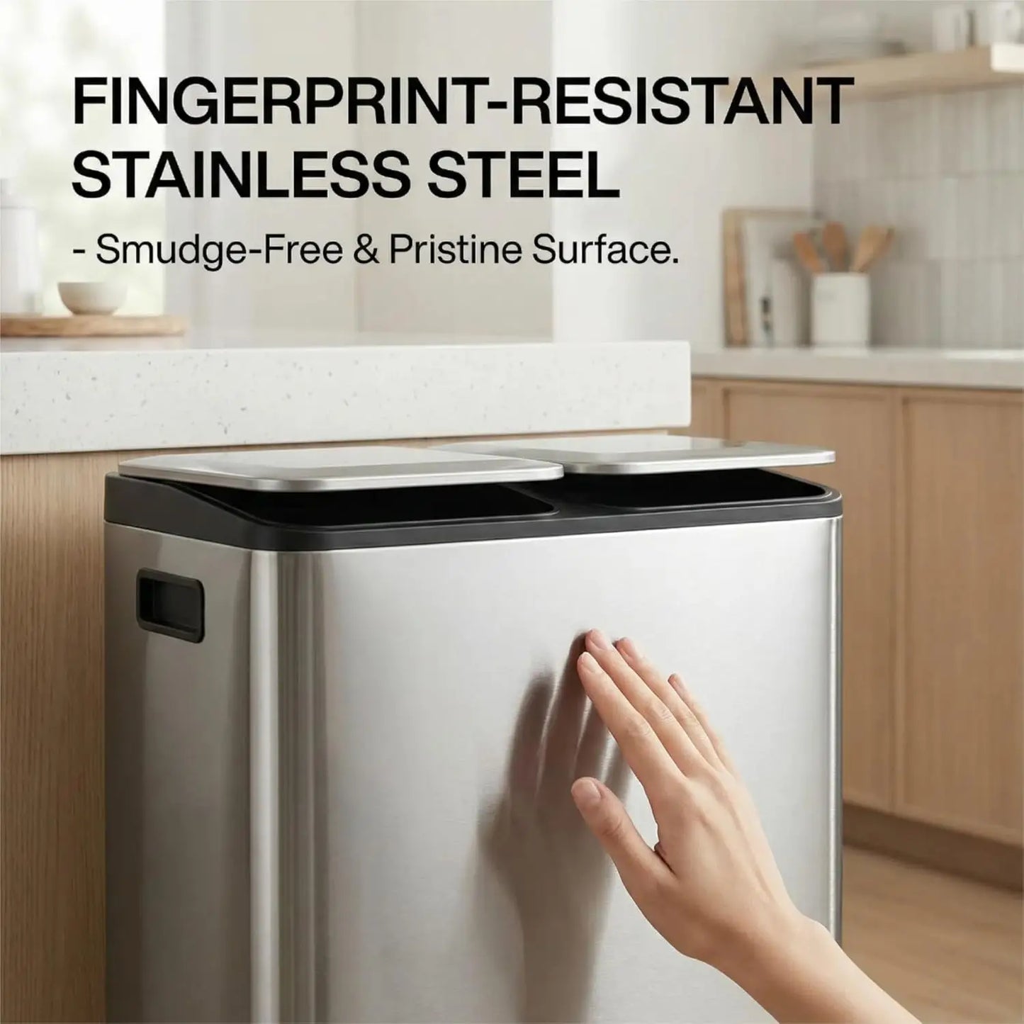 Stainless Steel Dual Trash Can Double Compartment Garbage and Recycling Bin Combo with Lid,Step-On Pedal,Removable Liner Buckets