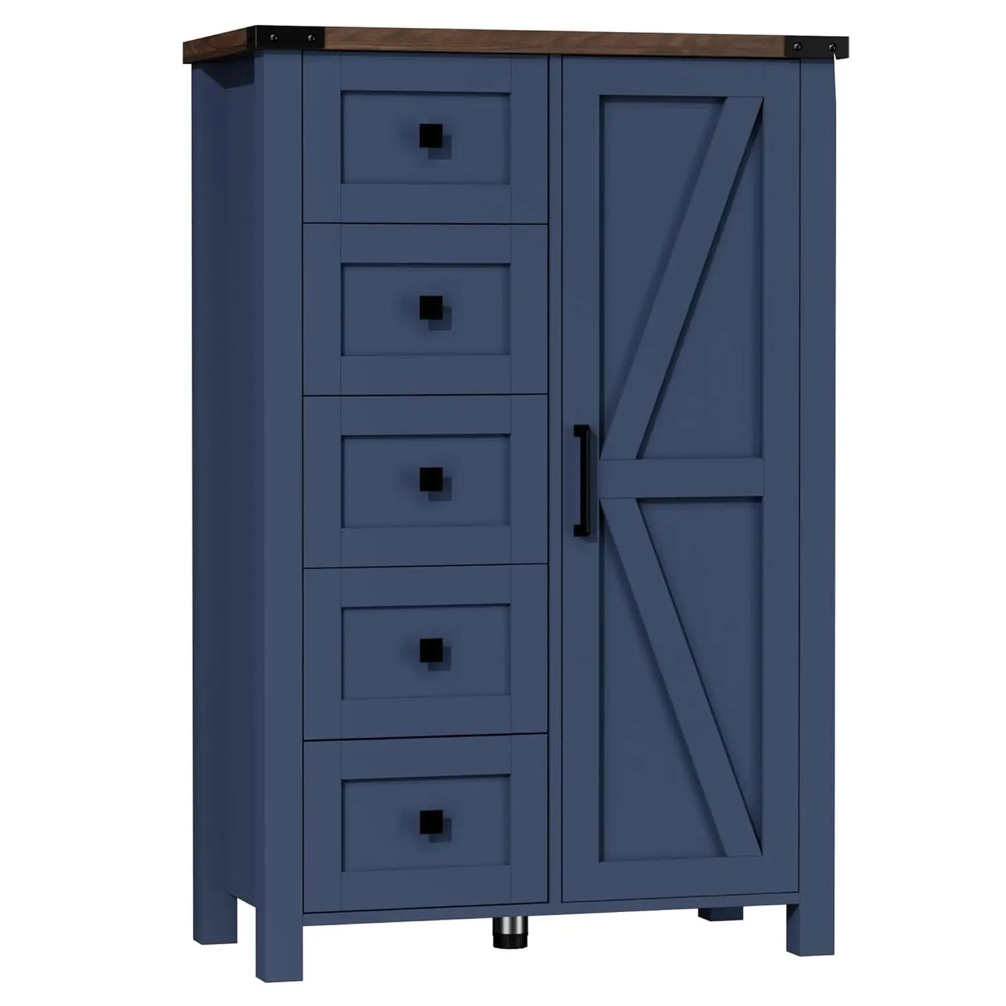 Farmhouse Dresser Storage Cabinet for Bedroom, 5 Drawer Dresser with Barn Door, 48 Inch Tall Grey Wood Chest, Customized