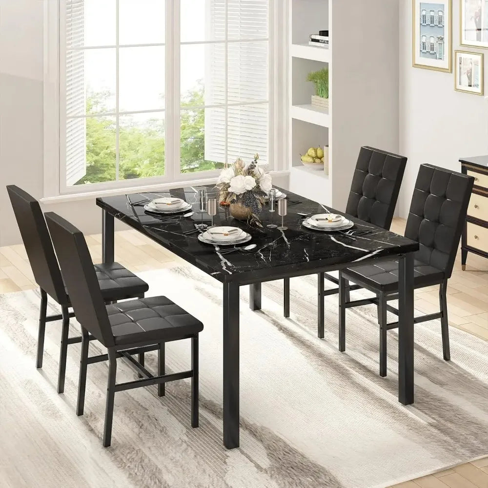Dining Room Table Set 5 Piece  Set Marble Dining Table 4 Chair Table Set for Kitchen Living Room Breakfast