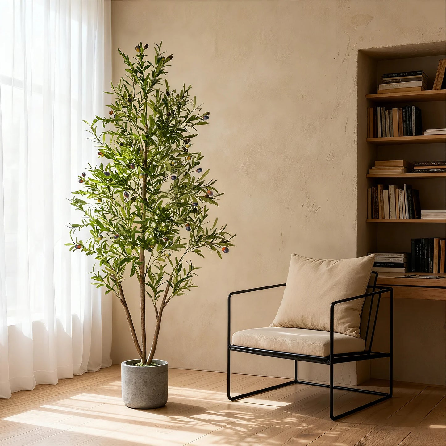Artificial Olive Tree 7FT Tall Faux Plant Secure PE Material Anti-Tip Tilt Protection Low-Maintenance Tree for Home