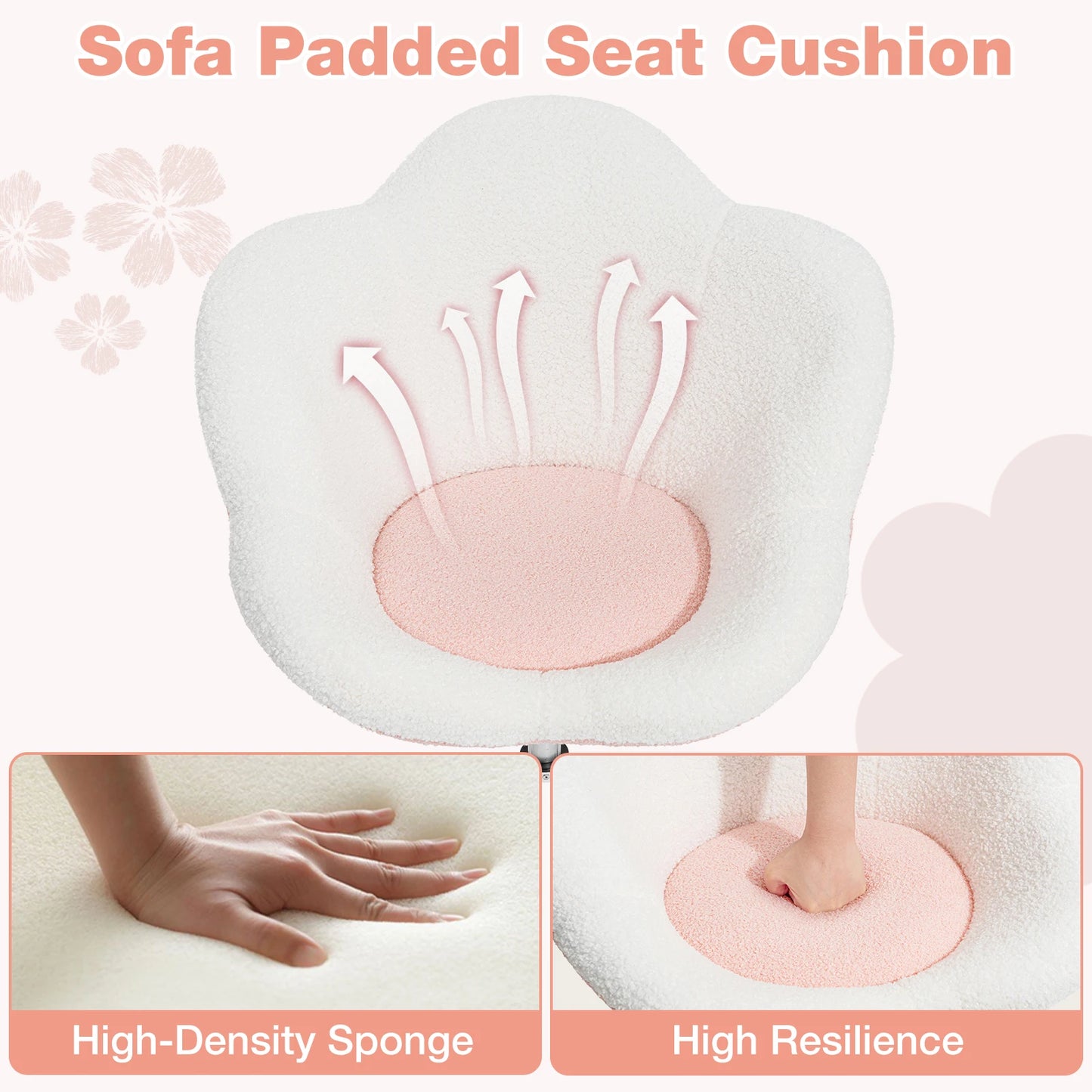 Kids Desk Chair Ergonomic Flower Study Chair Boucle Swivel Kids Computer Chair Adjustable Height Cute Children Desk Chair