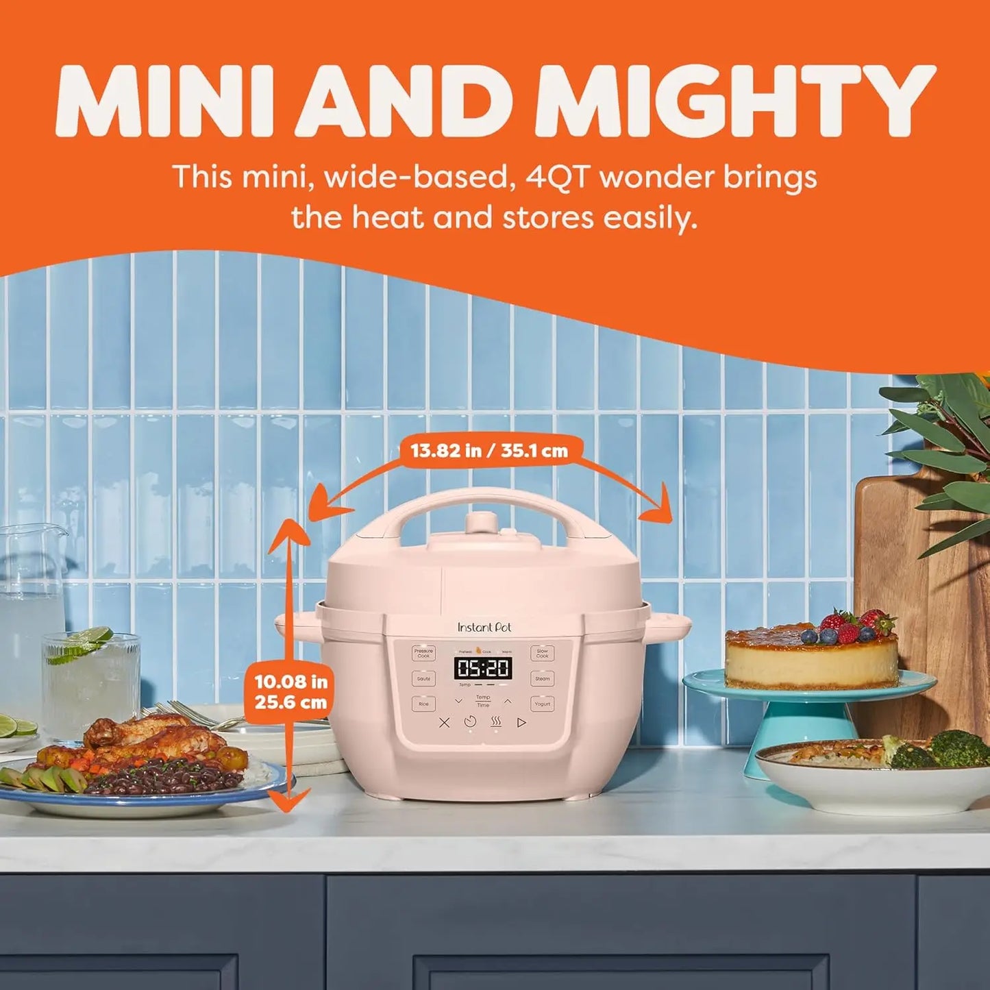 4QT Mini 7-in-1 Multi-Cooker: Pressure Cook, Slow Cook, Sauté, Steam, Rice Maker, Yogurt & Warmer in Rosewater