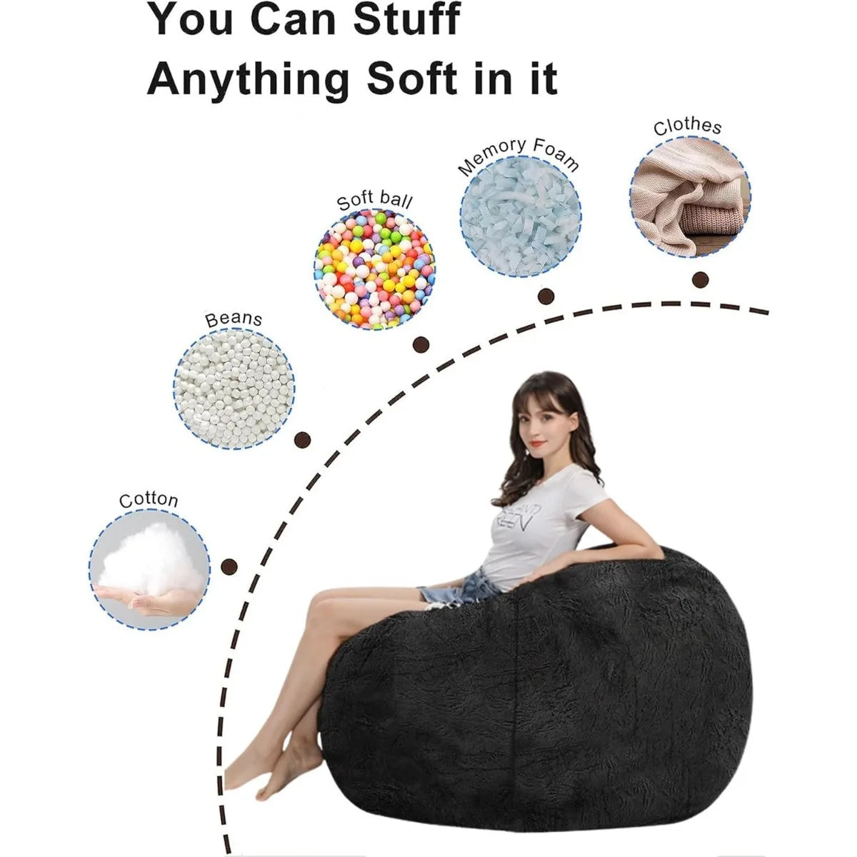 Bean Bag Chair for Adults Kids Without Filling Comfy Fluffy Giant Round Beanbag Lazy Sofa Cover for Reading Chair Floor C
