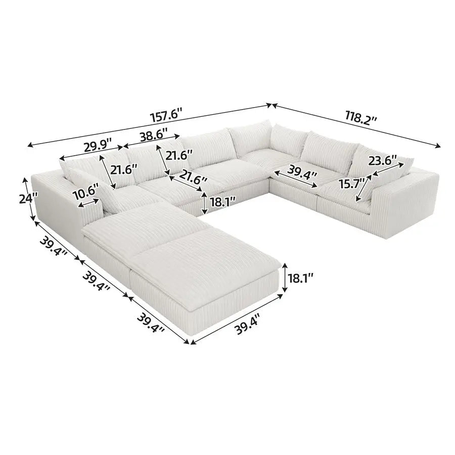 157 Cloud Modular sectional Sofa, Comfy Large sectional couches for Living Room, 8 Seater U Shaped Couch with Ottoman, Down Sofa