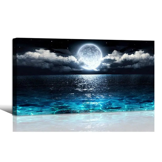 Wall Art Moon Sea Ocean Landscape Picture Canvas Wall Art Print Paintings Modern Artwork for Living Room Wall Decor and Home Dc