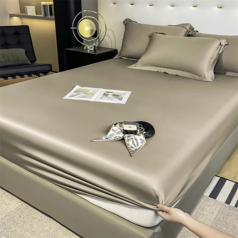 Natural Mulberry Silk Fitted Sheet  Mattress Cover Queen King Size Customized Size Luxury High-End Silk Bedding Sheets
