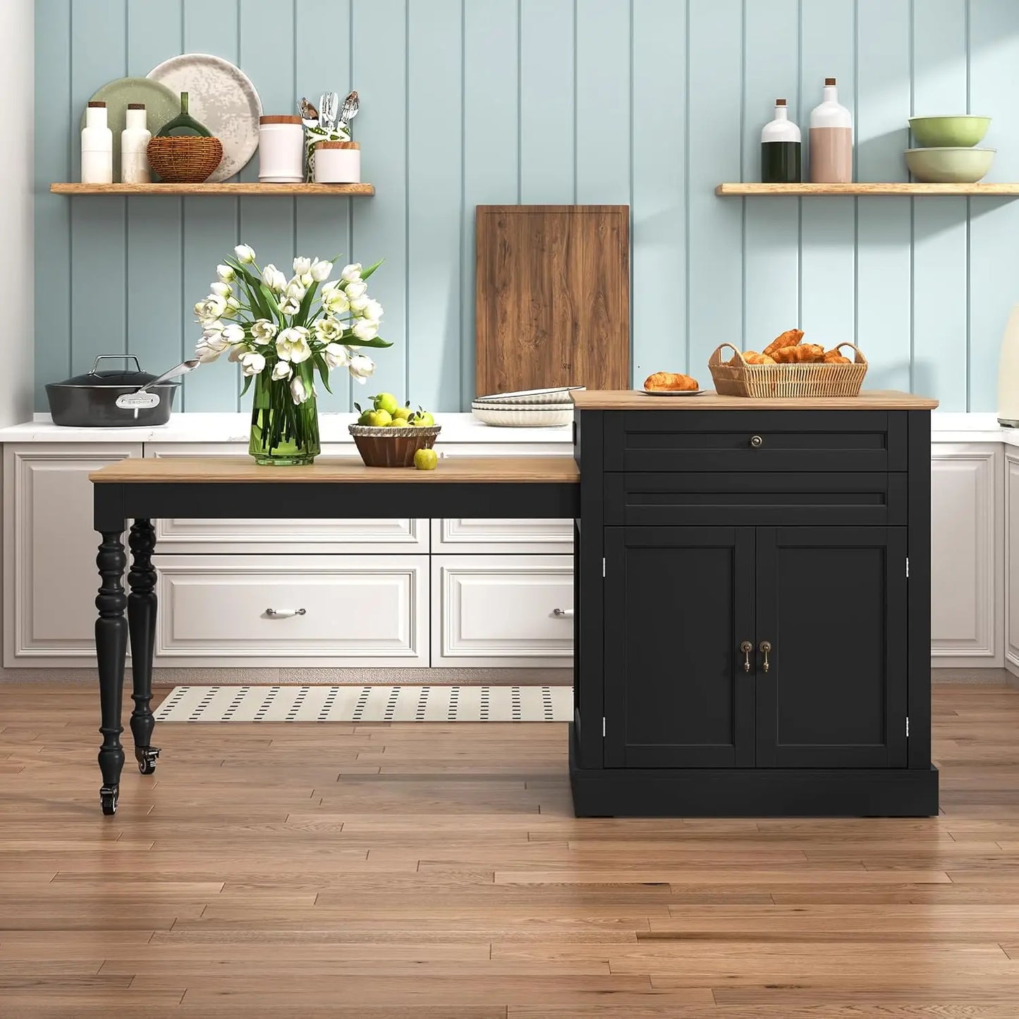72" Kitchen Island with Extendable Table for 2-4, Island Table for Kitchen with Power Outlet and Storage Slide Out, Custom