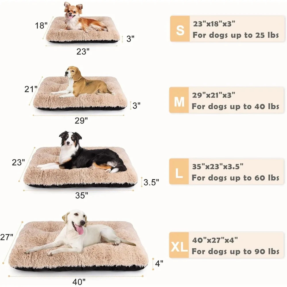 joejoy large dog bed crate pad, deluxe plush washable dog beds fulffy soft kennel pad anti-slip pet sleeping mat for extra large