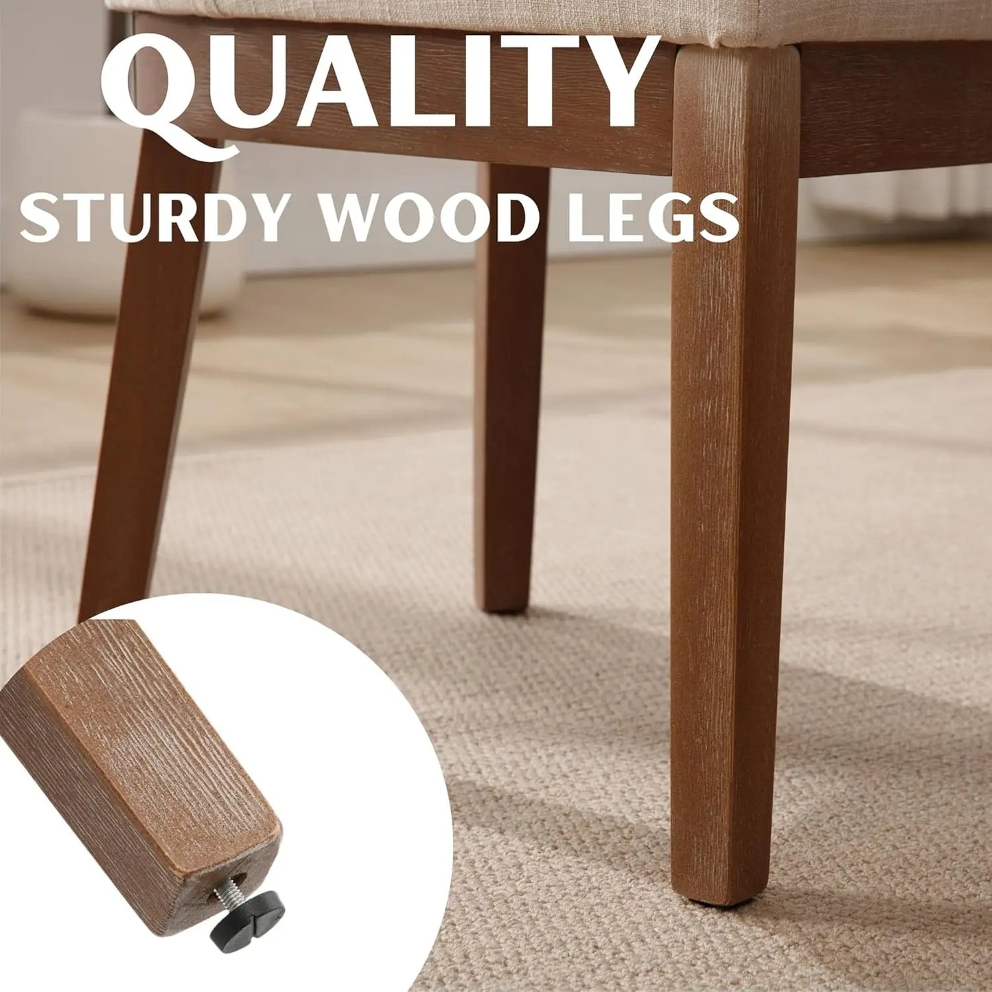 Modern Linen Dining Chairs Set of 4 Upholstered Kitchen Side Chair Wood Legs Beige Custom