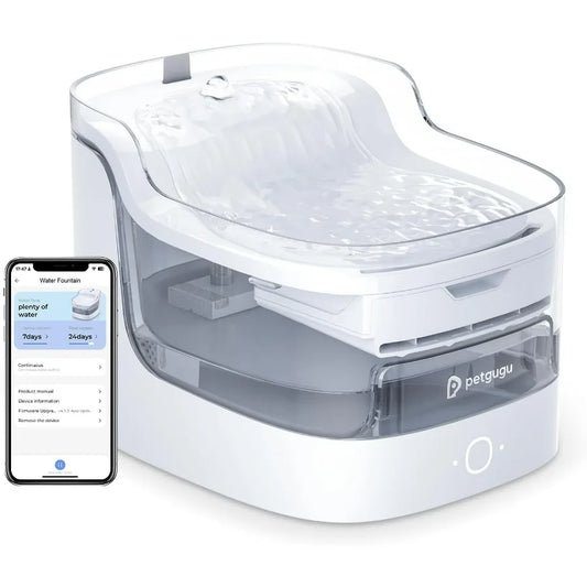 Cat Water Fountain, Automatic Water Dispenser, 2L Pet Water Fountain Transparent Water Tank, 8 Layers Filters 2.4G WiFi PF1L